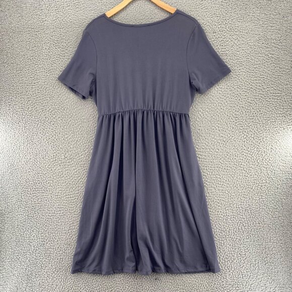 Shop Basic USA Dress Women Medium Gray Blouson Empire Surplice Short Sleeve NWT - Picture 3 of 11